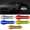 A collection of various colored reflective glow-in-the-dark bumper strips for car mirrors.