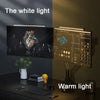 A display showing two light options, white light and warm light, demonstrating the adjustable color temperature of a clip-on 