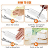 Instrucciones para usar cinta de montaje reutilizable doble cara: limpiar la superficie, cortar la longitud, pegar a la super