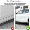 A white car door edge protector strip applied to the side skirt panel for durable protection.