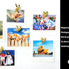 A collection of twelve heart-shaped refrigerator magnets featuring various animals and scenes.
