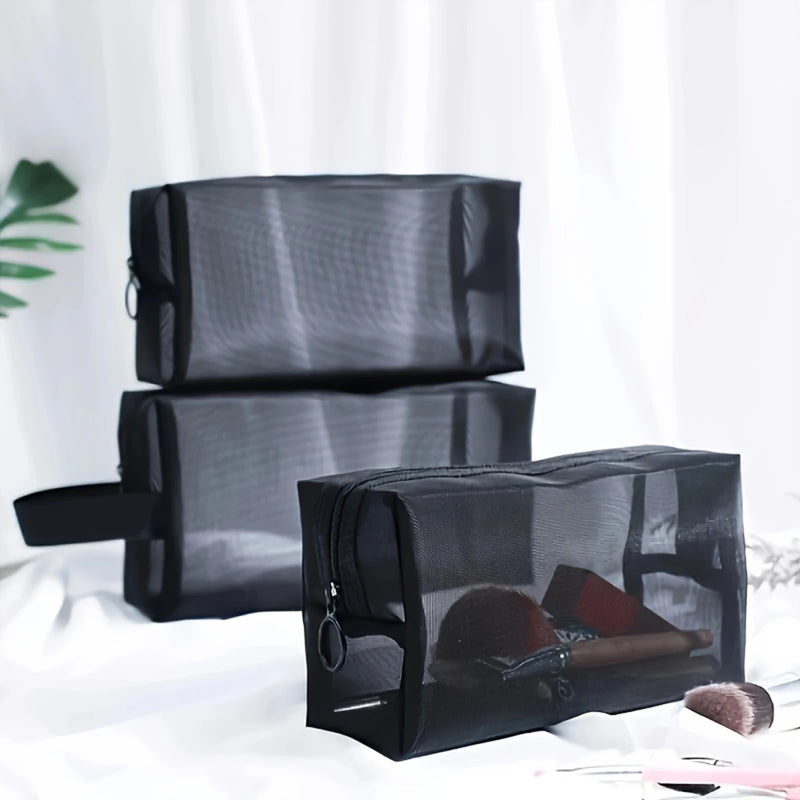 Travel Mesh Cosmetic Bag with Zipper Closure
