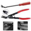 A set of automotive trim removal tools including a clip puller and a specialized tool for removing interior trim.