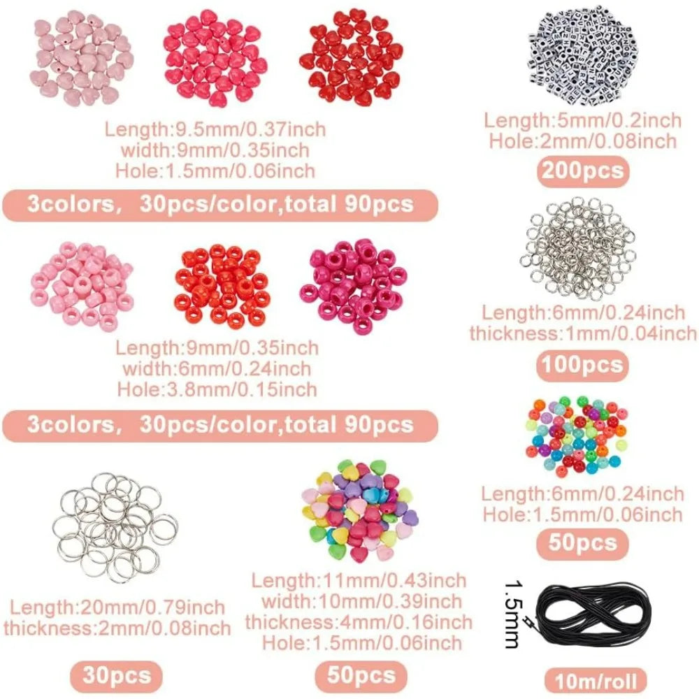 Complete Acrylic Bead Keychain Making Kit with Heart Beads & Rings