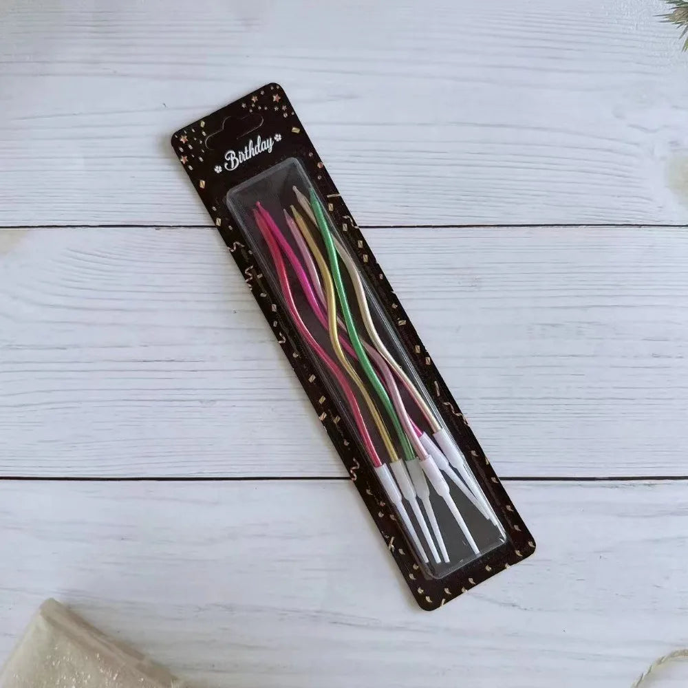 Spiral Birthday Cake Candles, Set of 6 Long Thin Decorative Candles for Cakes and Desserts