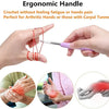 Hands demonstrating an ergonomic crochet hook, designed for arthritis or carpal tunnel relief.