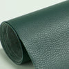 Roll of dark green self-adhesive PU leather repair patches shown from the side.