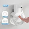 A white wall-mounted infrared automatic foam soap dispenser with a clear reservoir and charging cable included.