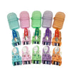 A set of compact portable sewing kits in various pastel colors stored in individual travel cases.
