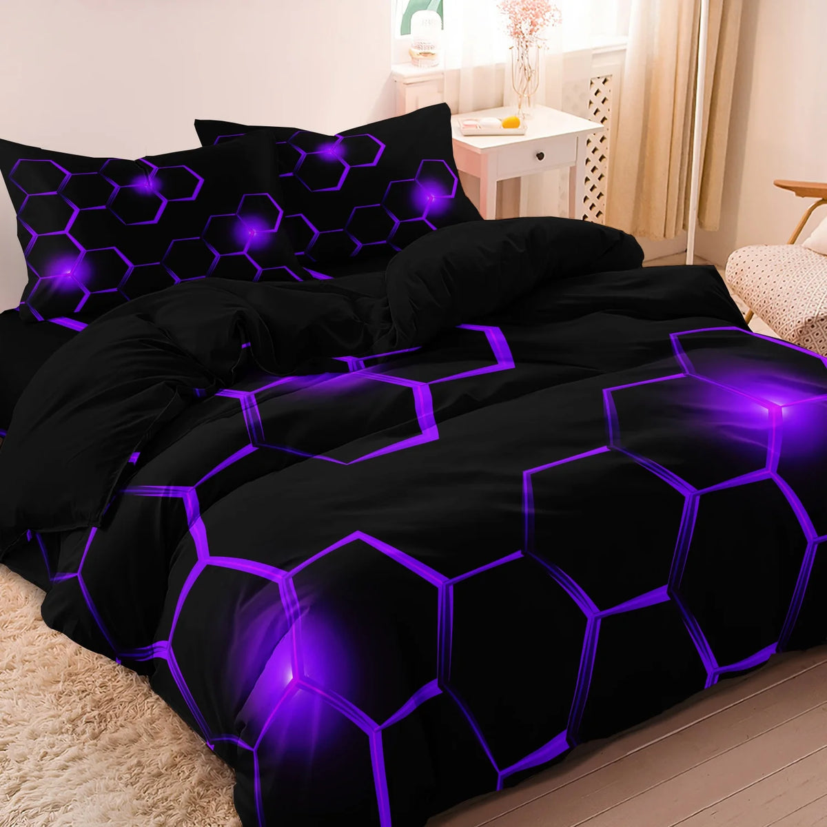 Geometric 3D Hexagonal Honeycomb Duvet Cover Set