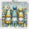 Kit de peinture de diamants avec un mosaïque de trois gnomes barbus en tenue de fête d'hiver
