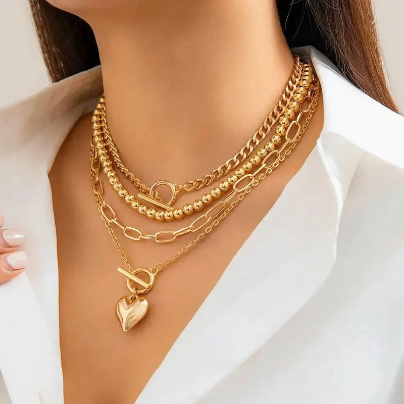 Gold Heart Pendant Choker Necklace