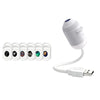 A white 2-in-1 mini galaxy star projector night light with multiple colored light patterns and a USB connector.