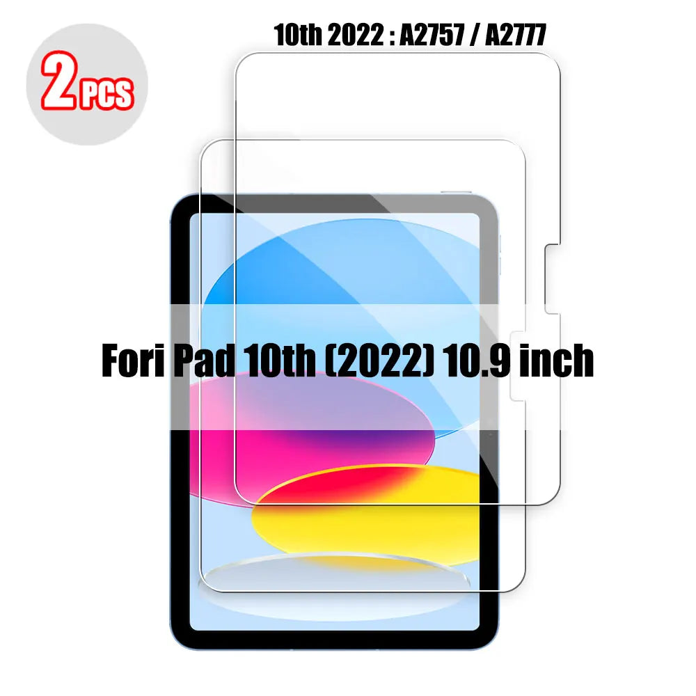 A pack of two tempered glass screen protectors for a Fori Pad 10th (2022) tablet.