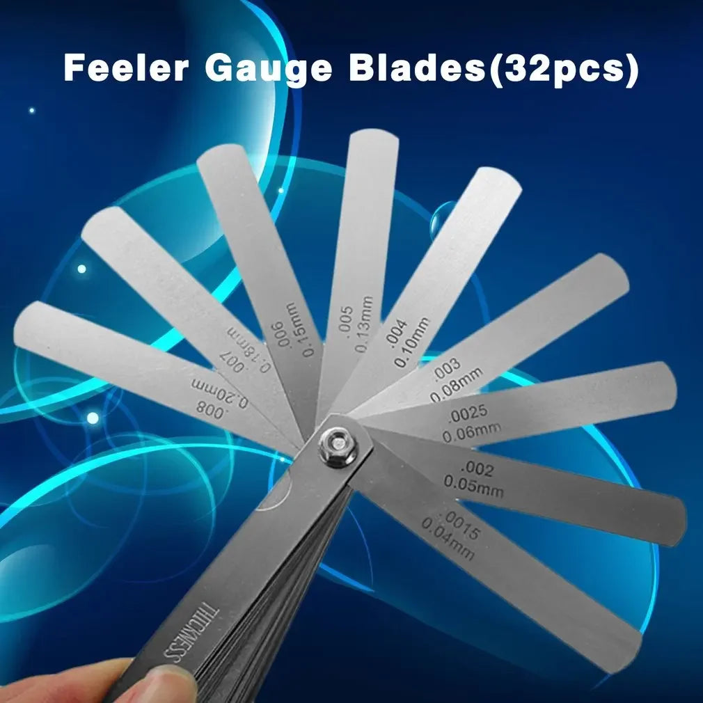 32-Blade Stainless Steel Feeler Gauge Set with Metric and Imperial Measurements