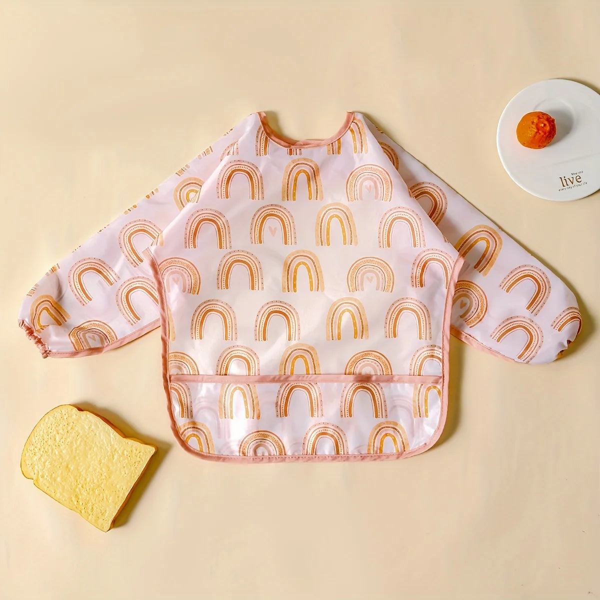 Waterproof Long-Sleeve Baby Bib with Catch-All Pocket