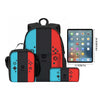 A black backpack set for kids gaming consoles including a main bag, lunch bag, and pencil case.