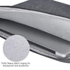 A gray fluffy fleece lining inside a laptop sleeve for shockproof and protection.