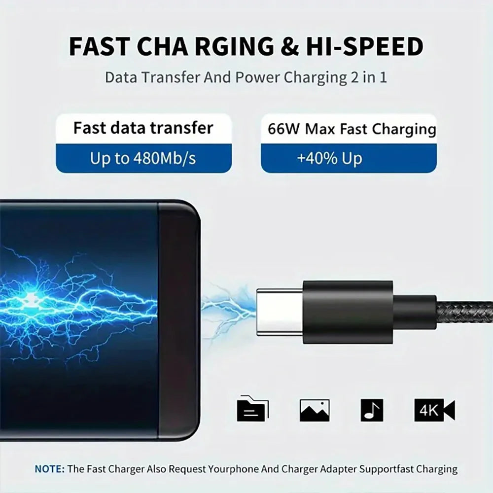 USB-C Fast Charging Cable with Nylon Braided Durability