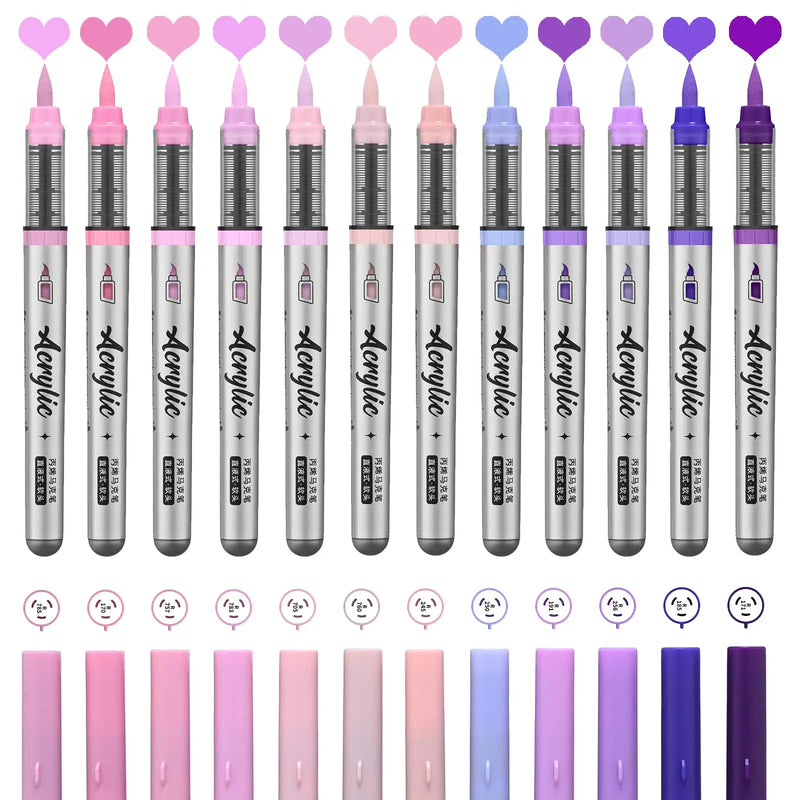 12-Piece Acrylic Paint Marker Set with Brush Tips