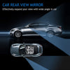 A car rear view mirror is shown with a wide angle lens, demonstrating how it expands the driver's view.