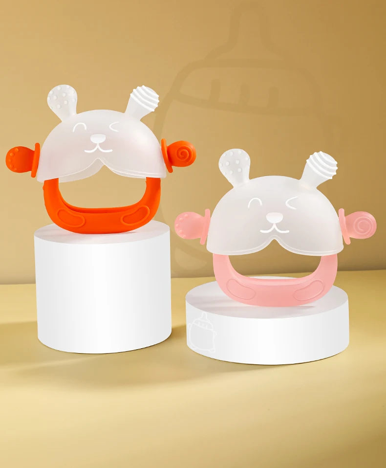 Bunny-Shaped Silicone Teether with Full-Hand Grip for Babies