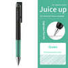 Ein schwarz-grüner Pilot Juice Up Gelstift neben Text, der 22 farbige Tintenoptionen bewirbt.