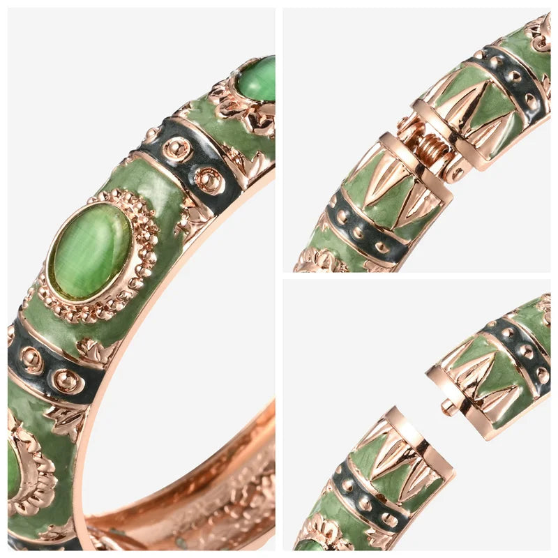 Enamel Bangle Bracelet with Rose Gold Plating