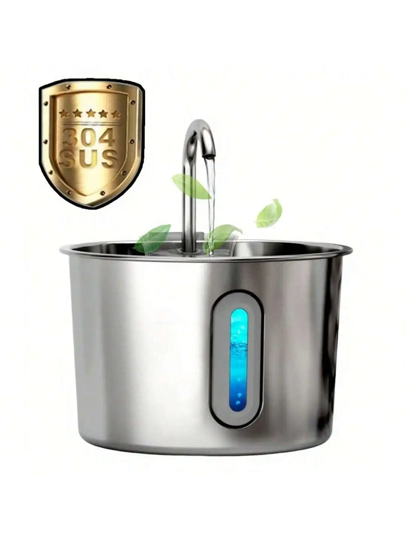Stainless Steel Cat Water Fountain with LED Light