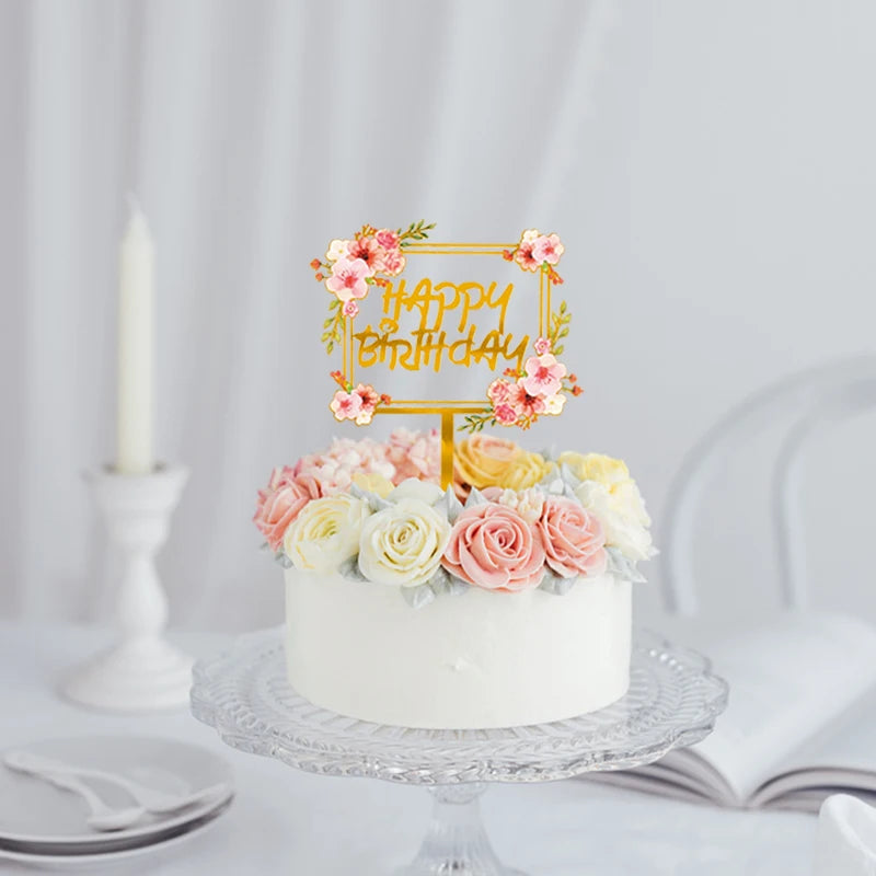 Golden Acrylic Happy Birthday Cake Topper