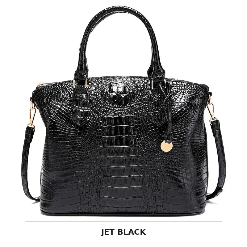 Vintage Croc-Embossed Structured Satchel Handbag