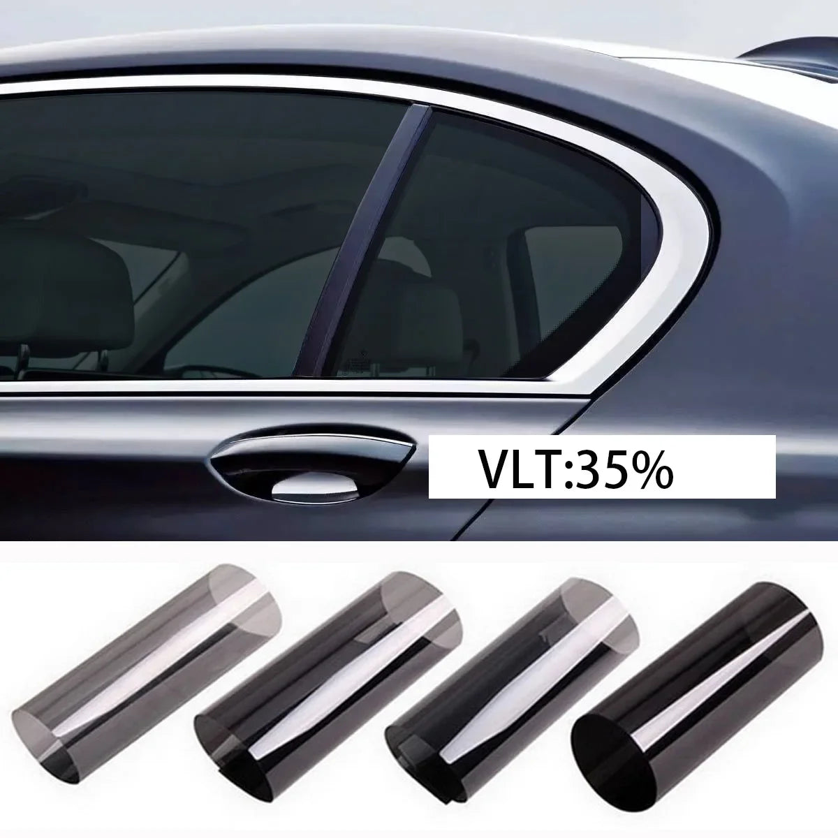 Rolls of black window tint film used for automotive window tinting