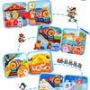 A set of felt activity books and a little train toy for toddlers featuring various sensory learning themes.