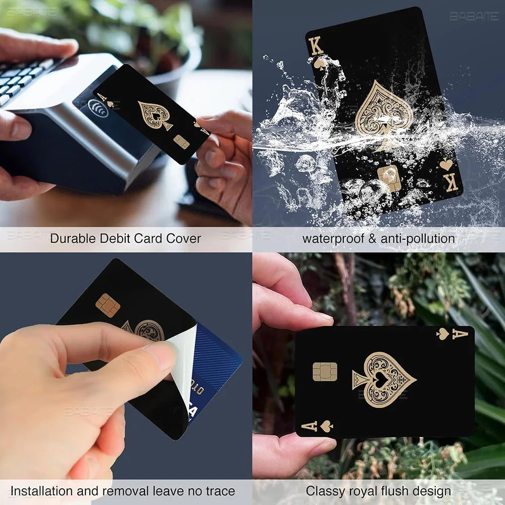 Demon credit card skin cover sticker shown in various uses and designs