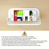 A white foldable no-drill wall shelf designed for space-saving storage of items like phones, routers, and toiletries.