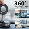 A strong magnetic car phone holder with a foldable 360° adjustable arm is shown in use inside a car.