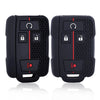 Black silicone key fob cover for Chevy Silverado and GMC Sierra with four buttons.