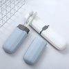 A light blue dust-proof toothbrush travel case with a ventilated cover and a brush resting on a white background.