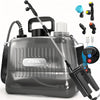 A gray 2 gallon electric sprayer with an adjustable wand and various spray nozzles is shown.