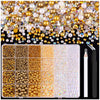 A flatback craft kit featuring various gold, silver, and iridescent pearls and rhinestones with a tweezer and picker tool.