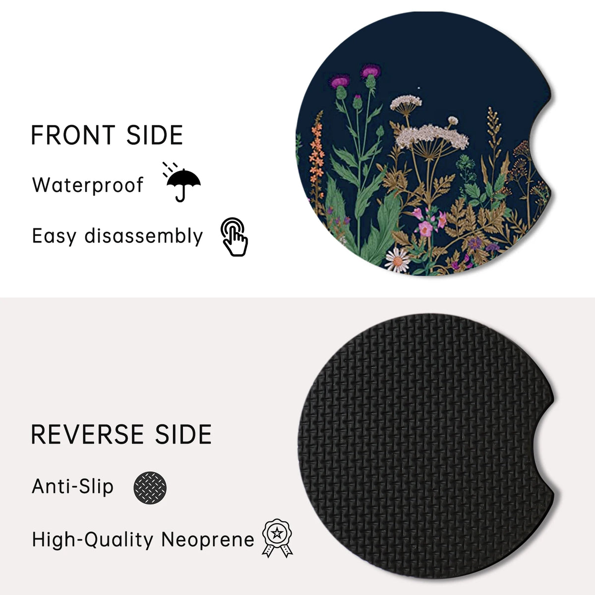 Non-Slip Waterproof Car Cup Holder Coasters with Floral Design