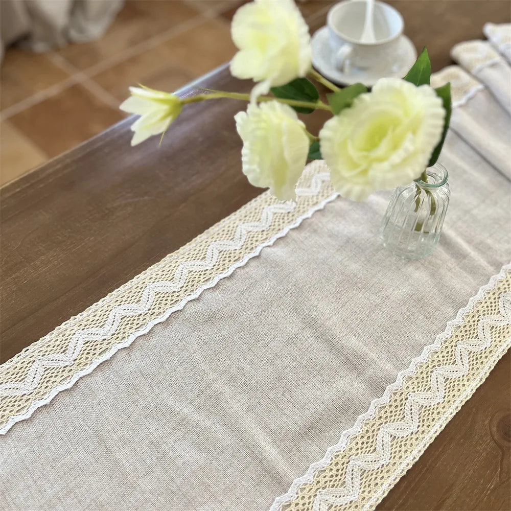Handcrafted Macrame Lace Table Runner with Tassels – Beige