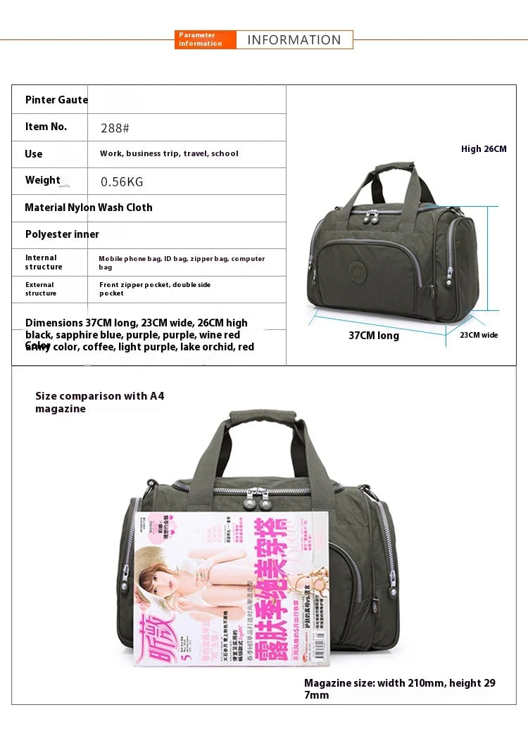 Lightweight Nylon Travel Duffle Bag for Women