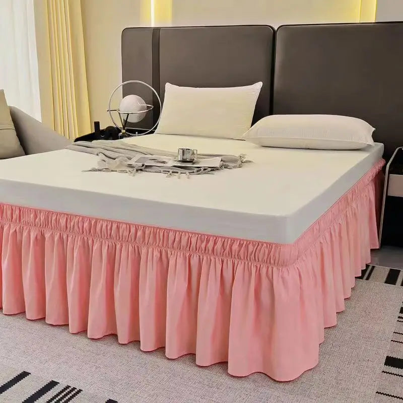 Ruffled Bed Skirt with Elastic Band – No-Lift, Wrinkle-Resistant Design