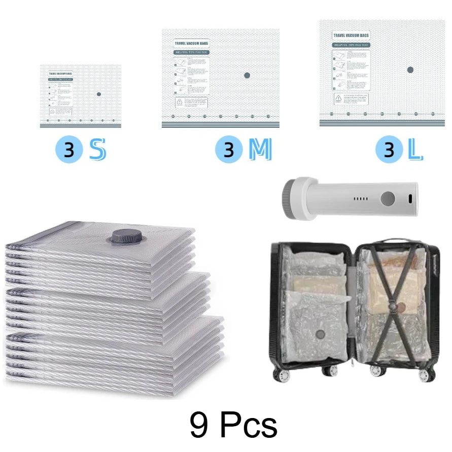 15-Piece Vacuum Storage Bag Set with Rechargeable Pump