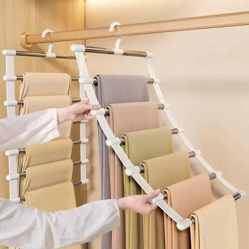 Foldable Multi-Layer Pants Hanger with Non-Slip Clips