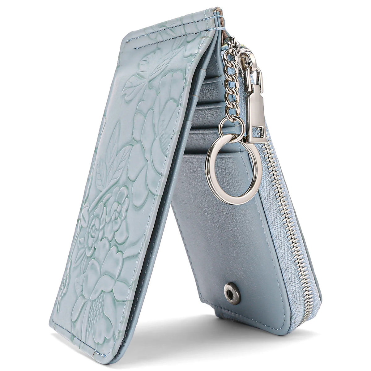 Embossed Zip Coin Purse with Key Ring and Card Slots