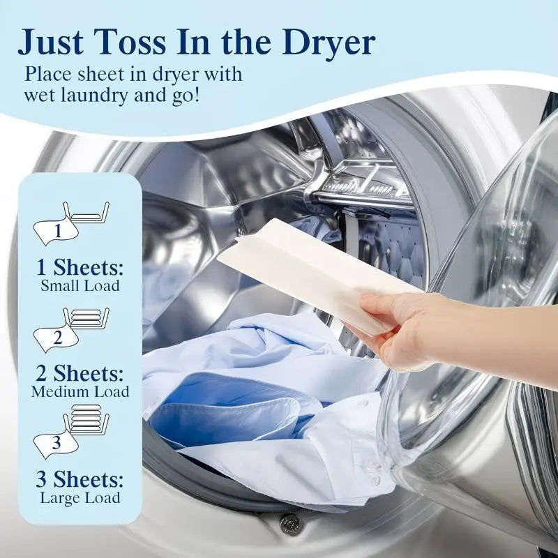 A hand places dryer sheets into a washing machine drum for laundry.