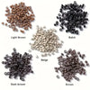 A collection of hair extension micro rings in various shades including Light Brown, Balck, Beige, Dark brown, and Brown.