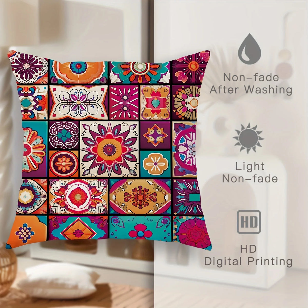 Boho Chic Mandala Pillow Covers Set of 4 – Colorful Decorative Cushion Covers for Indoor & Outdoor Use